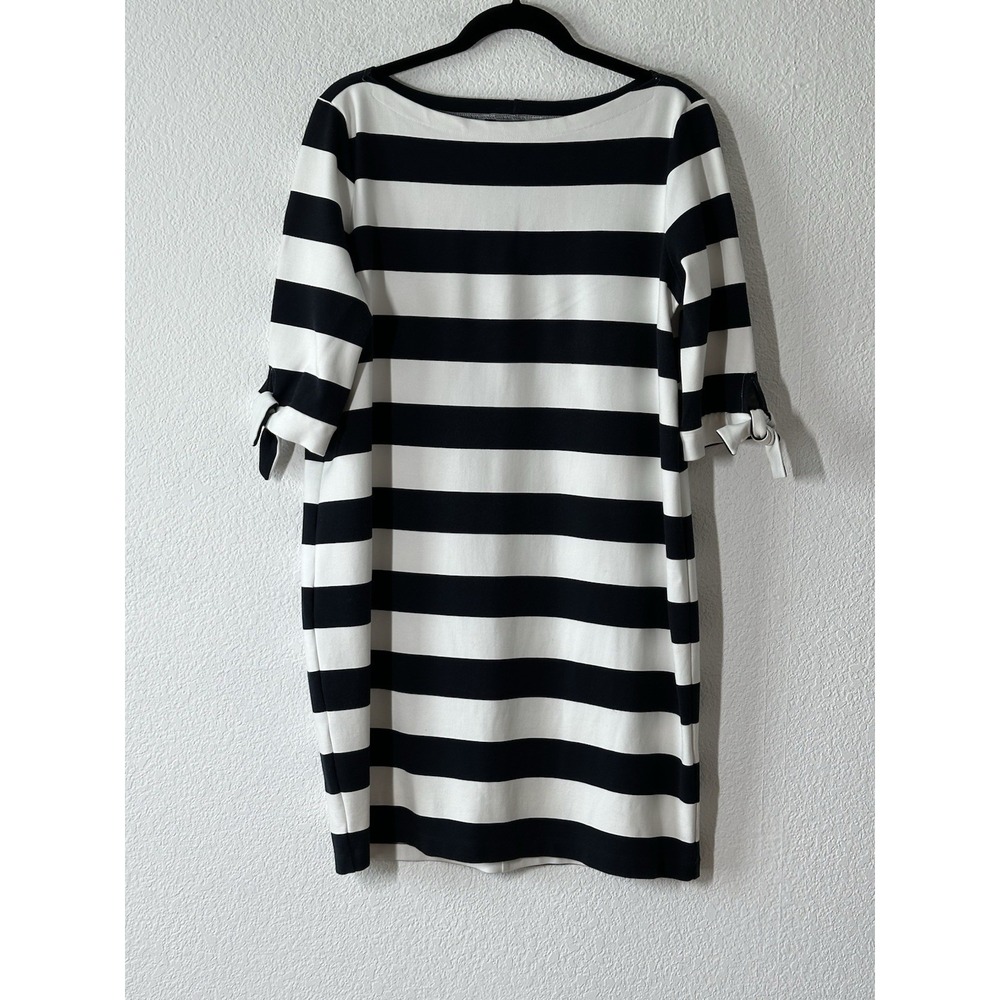 Lauren Ralph Lauren Dress Black White Stripe Ponte Knit Size XL Preppy Casual